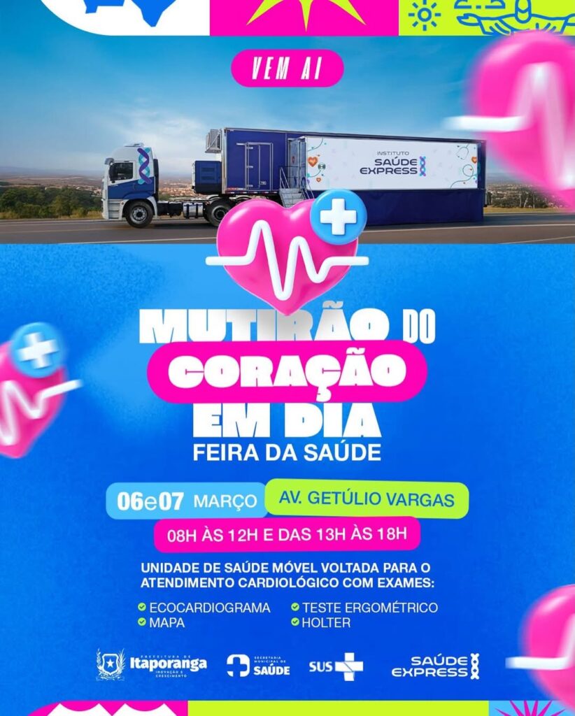 É amanhã: Itaporanga realiza mutirão para zerar fila de exames cardiológicos com Carreta Saúde Express